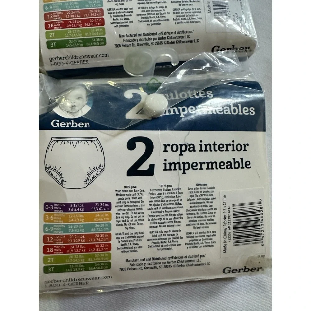 2 New Gerber Waterproof Pants 2T (28-32 Lbs) 3T 32-35 lbs White Toddler & Dappi